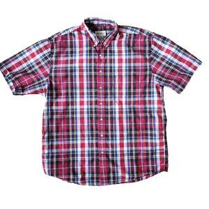 Eddie Bauer 100% Cotton Button Down Shirt XL Short Sleeve Red Plaid Dad Classic